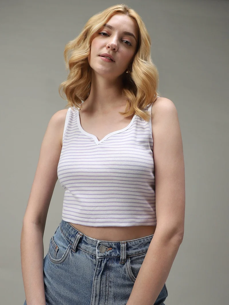 Lavender Striped Ribbed Tank