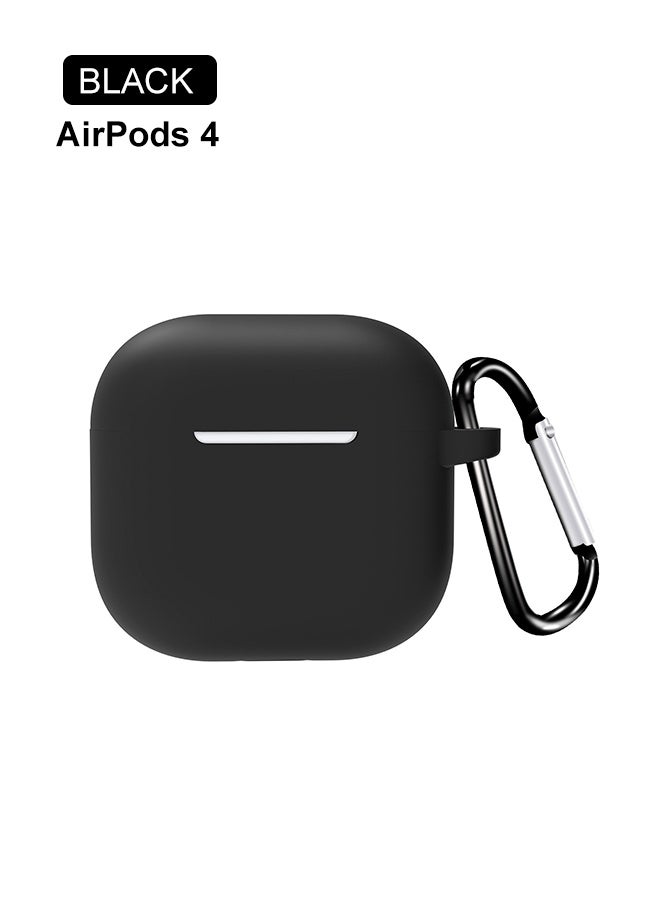 Apple AirPods 4 protective earphone cover silicone box with hook, black - Image 1