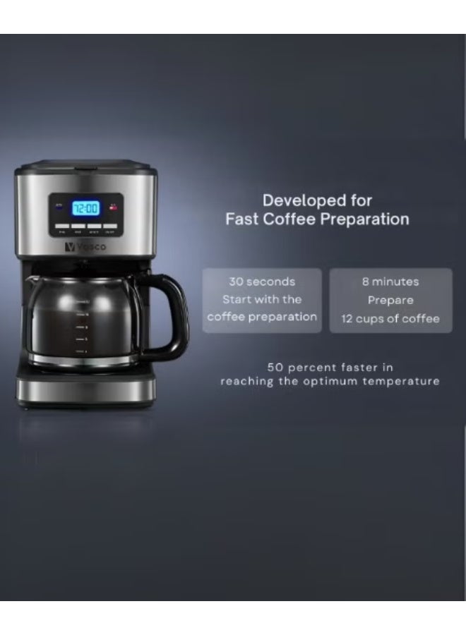 Vosco Programmable Coffee Maker | Automatic Drip Coffee Machine with Digital Timer | Large Capacity | Keep Warm Function | Black - Image 3