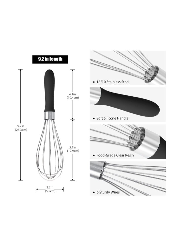 Doosu 18/8 Stainless Steel Hand Whisk, Doosu Metal Balloon Whisk Rust-Proof Egg Beater Manual Mixer with 6 High Flex Wires Ergonomic Silicone Hand for Easy Mixing, Blending, Beating, Baking - Image 2
