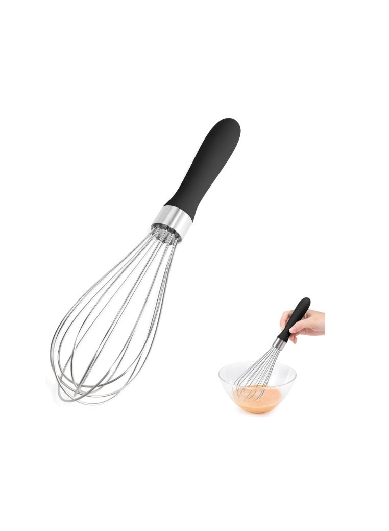 Doosu 18/8 Stainless Steel Hand Whisk, Doosu Metal Balloon Whisk Rust-Proof Egg Beater Manual Mixer with 6 High Flex Wires Ergonomic Silicone Hand for Easy Mixing, Blending, Beating, Baking - Image 1
