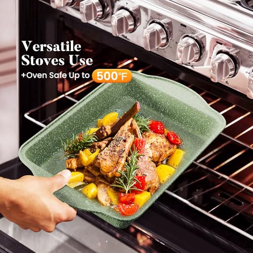 Kitchen Academy 17 Pieces Induction Cookware Set with Griddle, Green Granite Pots and Pans Set Non Stick, Healthy Nonstick Cooking Pans Set - Image 5