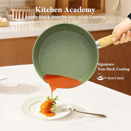 Kitchen Academy 17 Pieces Induction Cookware Set with Griddle, Green Granite Pots and Pans Set Non Stick, Healthy Nonstick Cooking Pans Set - Image 2