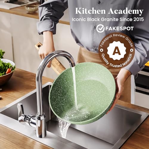 Kitchen Academy 17 Pieces Induction Cookware Set with Griddle, Green Granite Pots and Pans Set Non Stick, Healthy Nonstick Cooking Pans Set - Image 4
