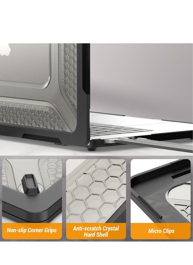 ماركة غير محددة - For 2023 MacBook Air 15 inch Case, Heavy Duty Shockproof Protective Hard Shell with Folding Stand, Suitable for 15”A2941 M2 Chip (Black) - Image 1