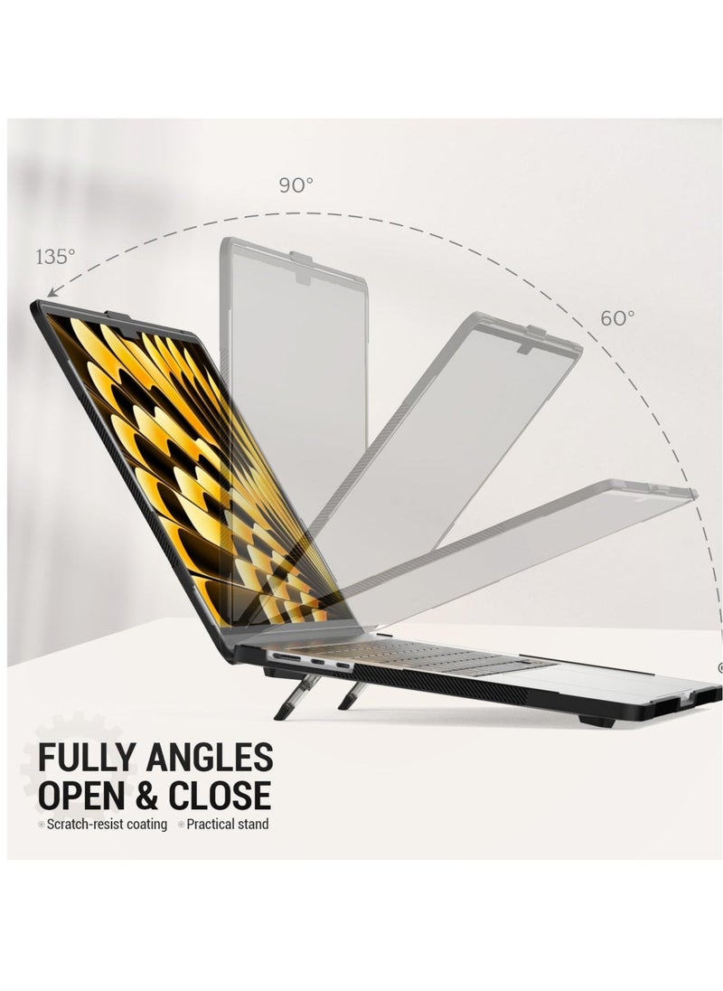 ماركة غير محددة - For 2023 MacBook Air 15 inch Case, Heavy Duty Shockproof Protective Hard Shell with Folding Stand, Suitable for 15”A2941 M2 Chip (Black) - Image 1