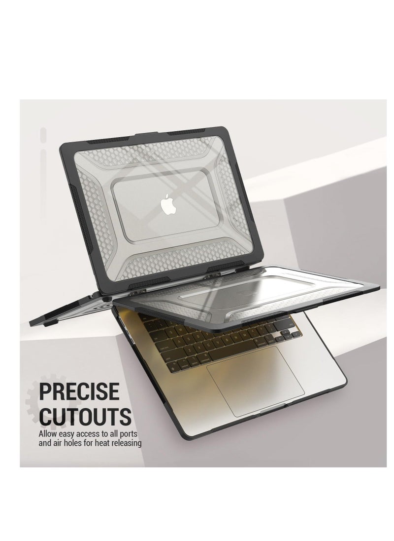 ماركة غير محددة - For 2023 MacBook Air 15 inch Case, Heavy Duty Shockproof Protective Hard Shell with Folding Stand, Suitable for 15”A2941 M2 Chip (Black) - Image 1
