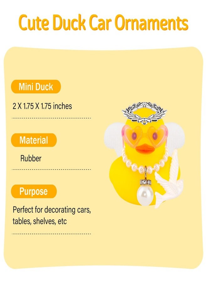 wonuu Angel Rubber Ducks, Mini Funny Ducky for Car Dashboard Ornament with Olive Wreath Crown, Heart-Shaped Glasses, Dove, Angel Wings, Pearl Necklace (Pendant) - Image 2