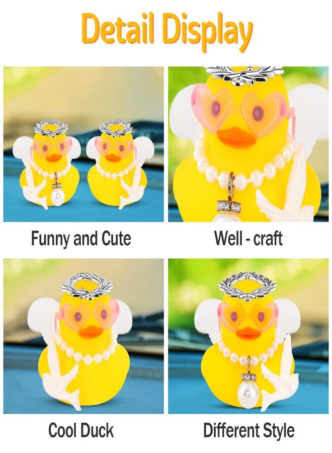 wonuu Angel Rubber Ducks, Mini Funny Ducky for Car Dashboard Ornament with Olive Wreath Crown, Heart-Shaped Glasses, Dove, Angel Wings, Pearl Necklace (Pendant) - Image 5