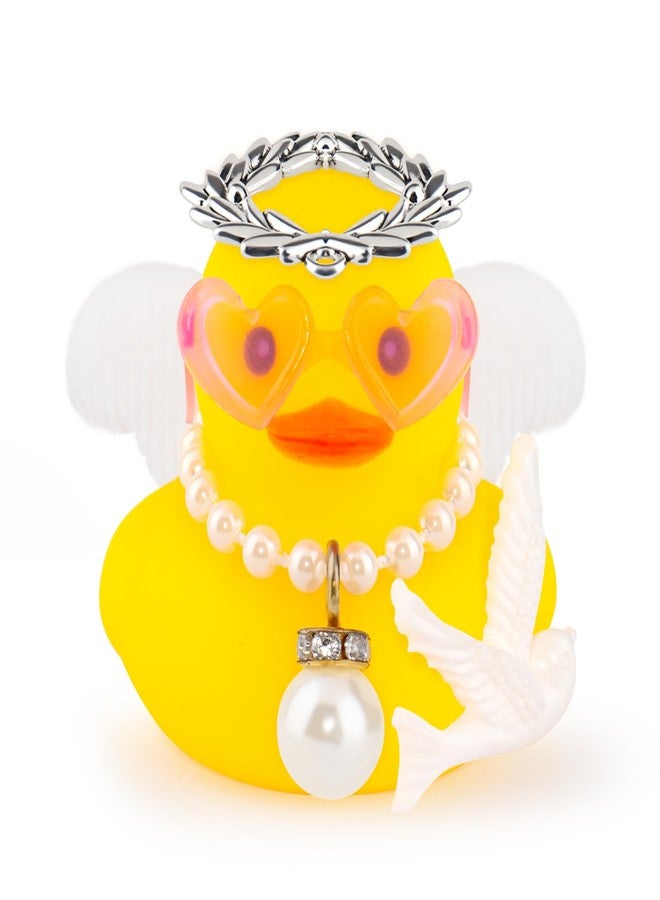 wonuu Angel Rubber Ducks, Mini Funny Ducky for Car Dashboard Ornament with Olive Wreath Crown, Heart-Shaped Glasses, Dove, Angel Wings, Pearl Necklace (Pendant) - Image 1