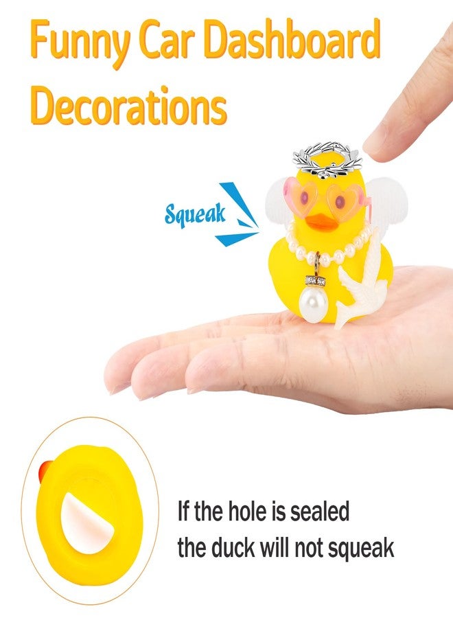 wonuu Angel Rubber Ducks, Mini Funny Ducky for Car Dashboard Ornament with Olive Wreath Crown, Heart-Shaped Glasses, Dove, Angel Wings, Pearl Necklace (Pendant) - Image 4