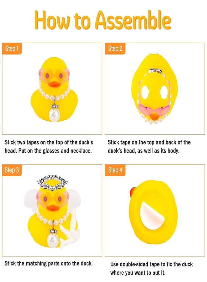 wonuu Angel Rubber Ducks, Mini Funny Ducky for Car Dashboard Ornament with Olive Wreath Crown, Heart-Shaped Glasses, Dove, Angel Wings, Pearl Necklace (Pendant) - Image 3