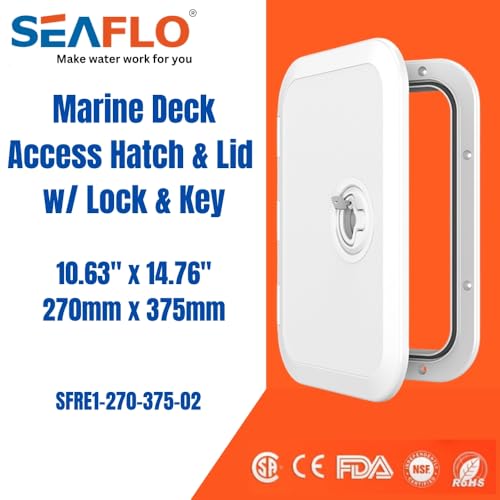 SEAFLO Locking Marine Boat Deck Rectangular Access Hatch 1453 x 1476 270mm x 375mm with Lock and Keys 180 Opening Lid NonSkid Corrosion and UV Resistant 4Year Warranty WhiteLock - Image 3