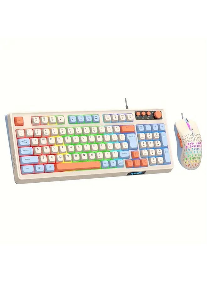 White Blue Orange Wired Gaming Keyboard And Mouse Kit USB Rainbow Backlight For PC Laptop PS4 PS5 Xbox - Image 1
