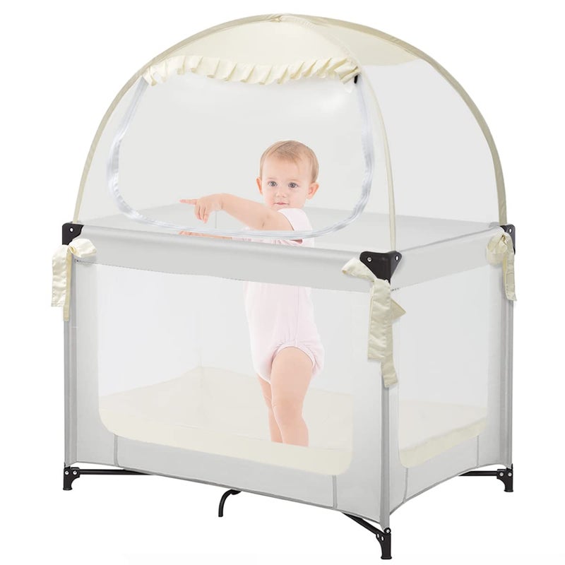 L RUNNZER Pop Up Pack N Play Tent, Baby Net to Keep Toddler in, Mini Crib Canopy for Pack and Play, See Through, Breathable & Portable - Image 1