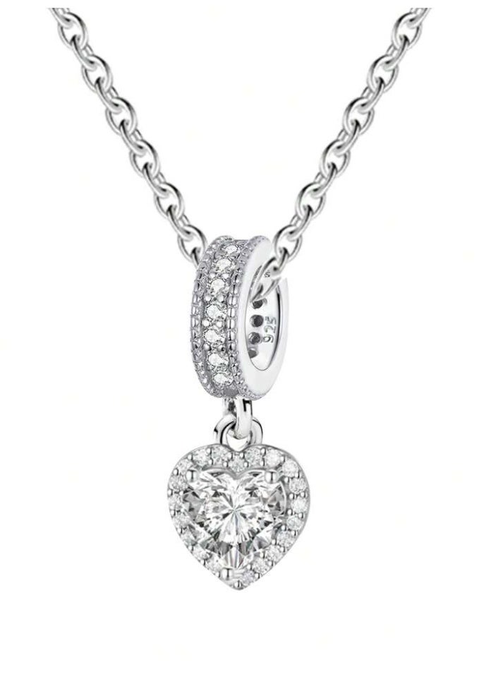 925 Sterling Silver Charms Delicate Luxurious Pendant Necklace Crafted From 925 Sterling Silver With High Quality And Precision It Features A Central Ring Studded With Tiny Crystals From Which Hangs A Heart Shaped Pendant Fully Adorned With Tiny Sparkling Crystals On The Frame In The Middle Is A Large Sparkling Heart Shaped Zircon Crystal Stone That Adds A Wonderful Visual Dimension And Reflects Light Brilliantly Giving The Princess She Deserves A Stunning Look - Image 4