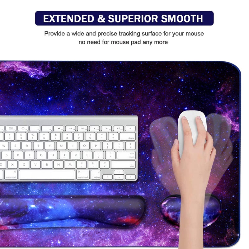 Yunoble Large Mouse Pad and Keyboard Wrist Rest, Desk Pad for Keyboard and Mouse, 4-in-1 Large Gaming Mouse Pad with Wrist Support, Desk Mat for Home Office Study Game-Galaxy Fluid - Image 4