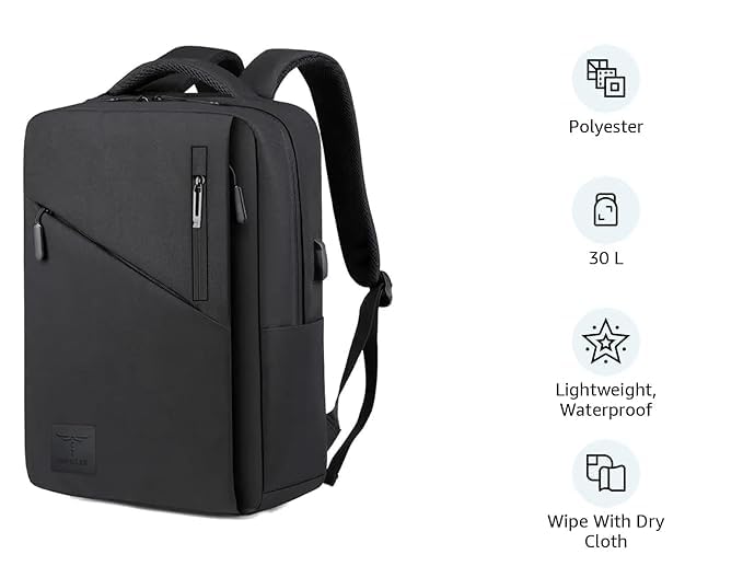 Impulse V2 Elite 30L Water Resistant Laptop Backpack | USB Port | Fits 16'' Laptop | Office, College & Travel Use |(Black) - Image 4