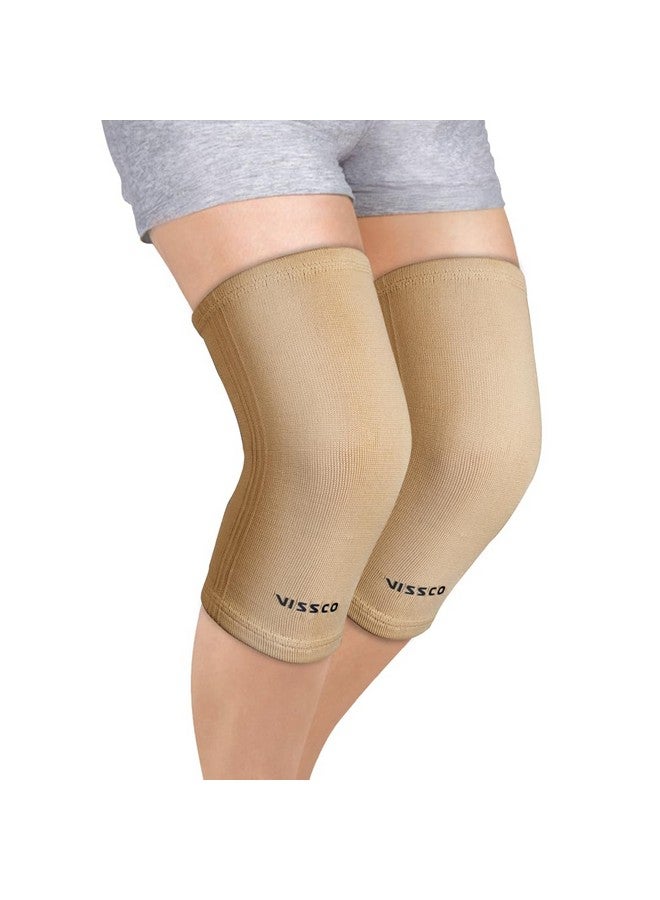 VISSCO Vissco Tubular Elastic Knee Cap, Knee Support to provide Knee Pain Relief, Knee Cap For Sports, Football, Cricket, Walking And Workout (IN PAIR) - Small (Beige) - Image 1