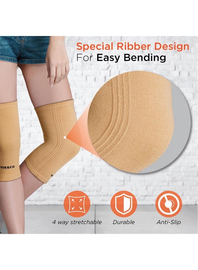 VISSCO Vissco Tubular Elastic Knee Cap, Knee Support to provide Knee Pain Relief, Knee Cap For Sports, Football, Cricket, Walking And Workout (IN PAIR) - Small (Beige) - Image 2