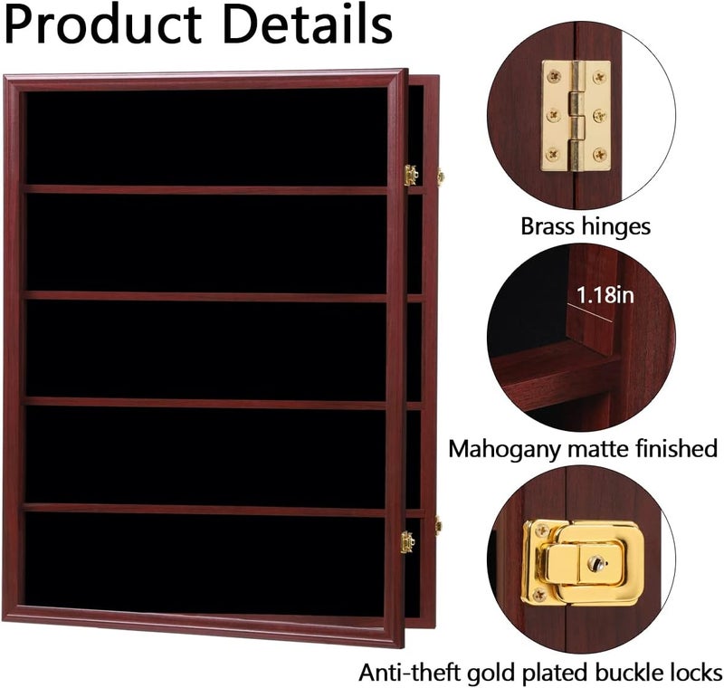 Temgee 35 Baseball Card Display Case - Lockable Sports Graded Card Display Case Wall Mount with UV Protection Acrylic Door for Baseball Basketball Football Hockey Trading Card Collection (Mahogany) - Image 3