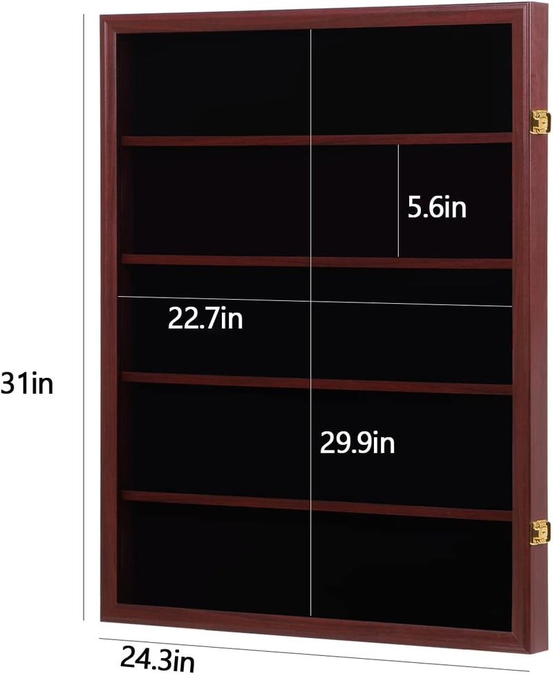 Temgee 35 Baseball Card Display Case - Lockable Sports Graded Card Display Case Wall Mount with UV Protection Acrylic Door for Baseball Basketball Football Hockey Trading Card Collection (Mahogany) - Image 4