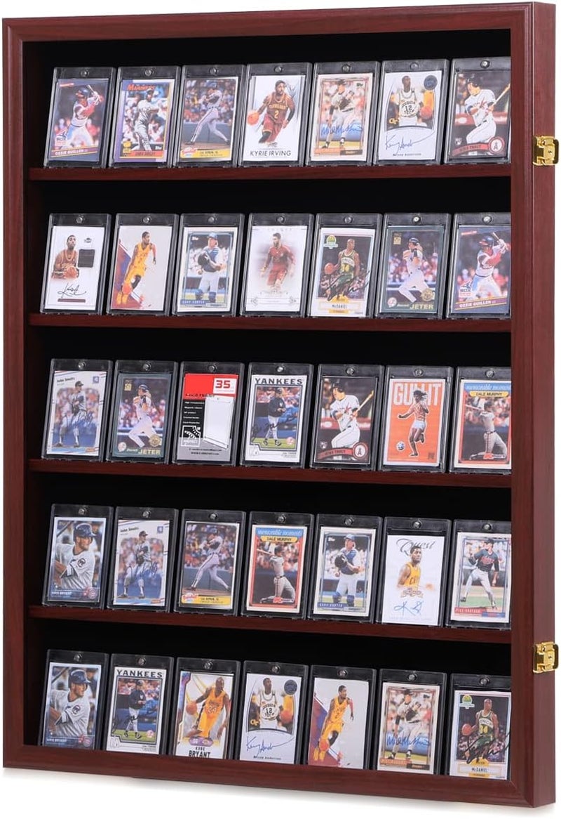 Temgee 35 Baseball Card Display Case - Lockable Sports Graded Card Display Case Wall Mount with UV Protection Acrylic Door for Baseball Basketball Football Hockey Trading Card Collection (Mahogany) - Image 2