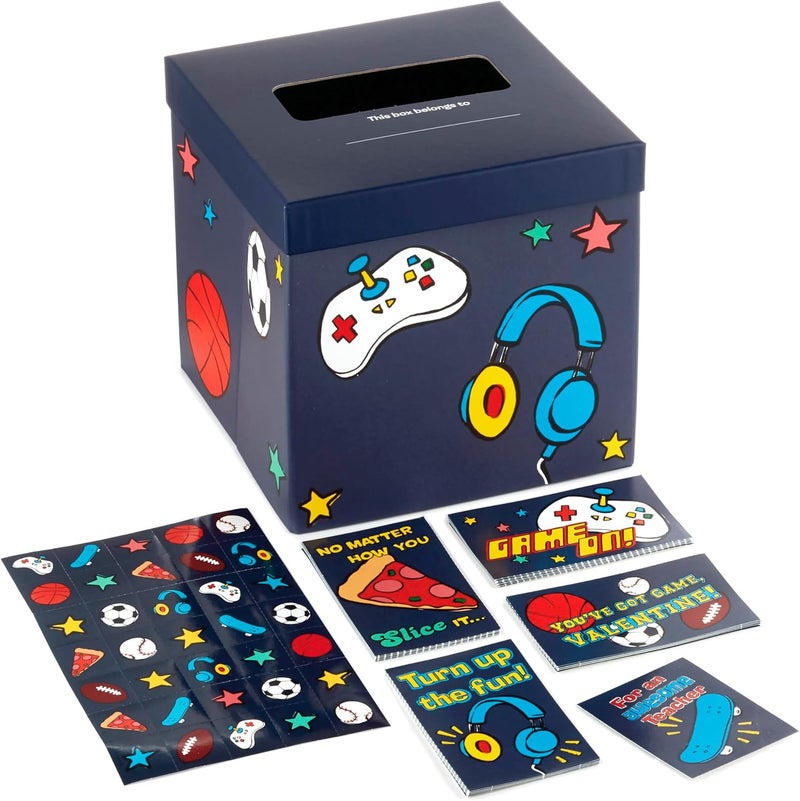 Hallmark Boys Valentine's Day Cards and Mailbox for Kids School Classroom Exchange, Games and Sports - Image 1