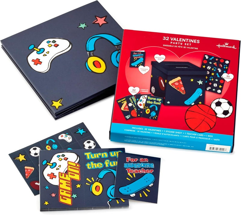 Hallmark Boys Valentine's Day Cards and Mailbox for Kids School Classroom Exchange, Games and Sports - Image 4