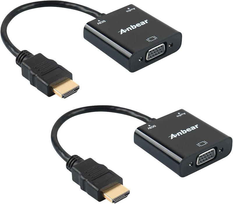Anbear HDMI to VGA with Audio, Gold-Plated HDMI to VGA Adapter 2 Pack (Male to Female) Compatible for Computer, Desktop, Laptop, PC, Monitor, Projector, HDTV, Chromebook,Roku, Xbox and More - Image 1