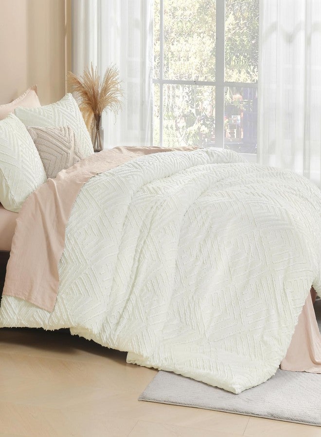 Litanika California King Comforter Set Ivory, 3 Pieces Tufted Boho Farmhouse Bedding Comforter Sets, Lightweight Fluffy Comforter Bed Set All Season (104x96In Comforter & 2 Pillowcases) - Image 3
