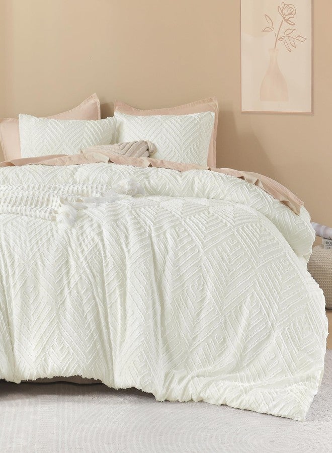 Litanika California King Comforter Set Ivory, 3 Pieces Tufted Boho Farmhouse Bedding Comforter Sets, Lightweight Fluffy Comforter Bed Set All Season (104x96In Comforter & 2 Pillowcases) - Image 2