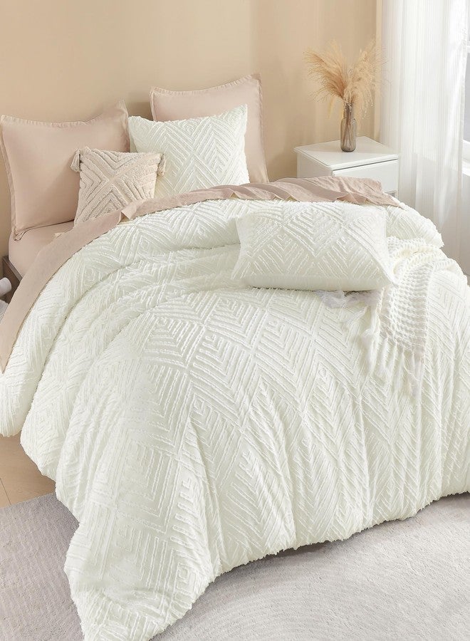 Litanika California King Comforter Set Ivory, 3 Pieces Tufted Boho Farmhouse Bedding Comforter Sets, Lightweight Fluffy Comforter Bed Set All Season (104x96In Comforter & 2 Pillowcases) - Image 1