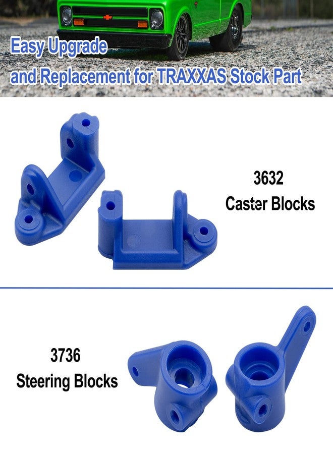 OGUNKE OGRC Plastic Front Caster Block & Steering Blocks and Rear Stub Axle Carriers for 1/10 Traxxas 2WD Slash, Stampede, Rustler, Replace 3632 3736 3752 (Blue) - Image 3
