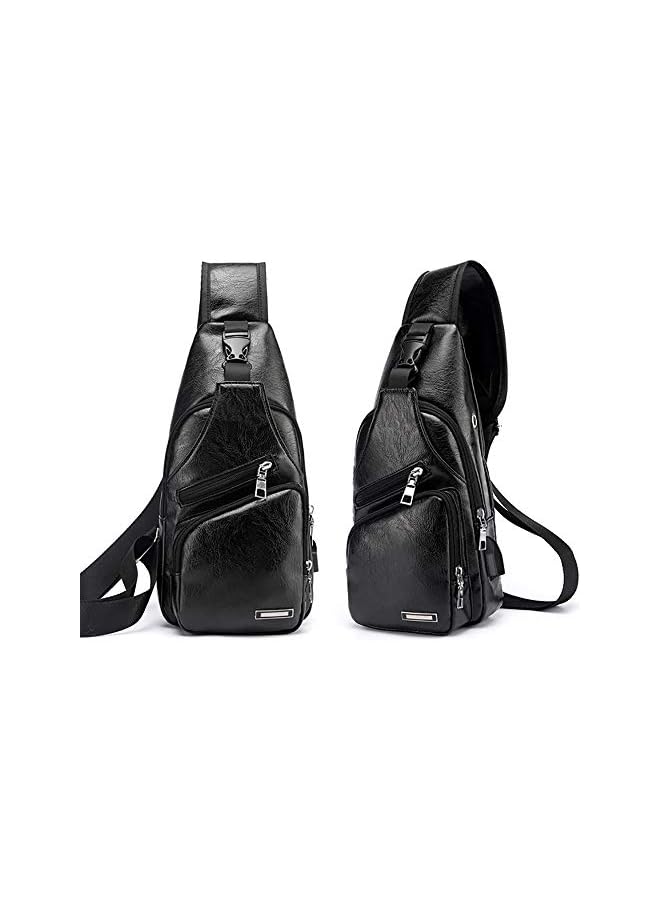 S-TOP Leather Sling Bag Mens Crossbody Bag Chest Bag Sling Backpack for Men with USB Charge Port - Image 4