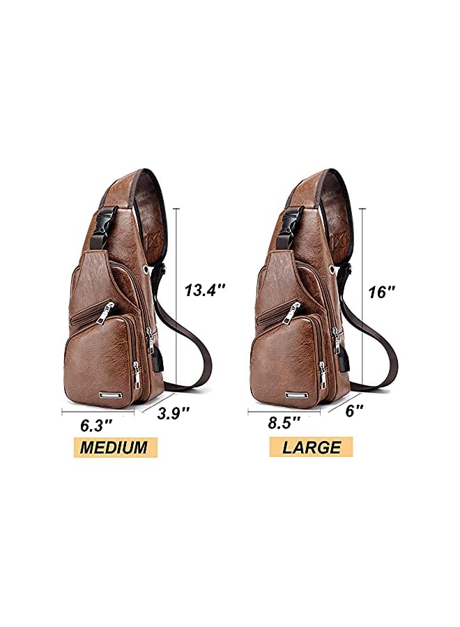 S-TOP Leather Sling Bag Mens Crossbody Bag Chest Bag Sling Backpack for Men with USB Charge Port - Image 2