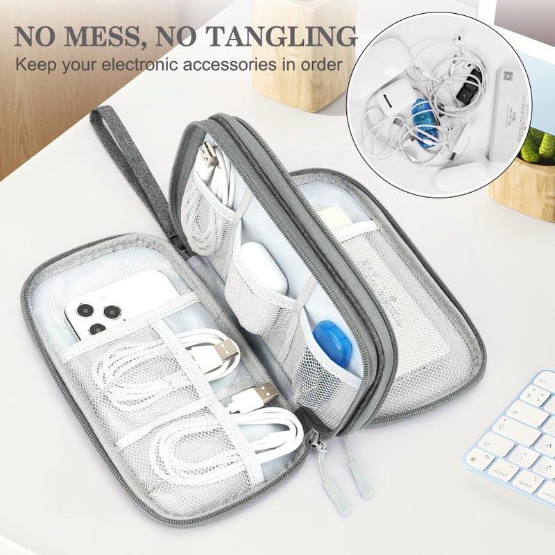 FYY Electronic Organizer, Travel Cable Organizer Bag Pouch Electronic Accessories Carry Case Portable Waterproof Double Layers Storage Bag for Cable, Cord, Charger, Phone, Medium Size, Dark Grey - Image 5