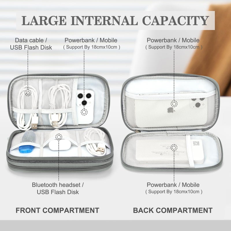 FYY Electronic Organizer, Travel Cable Organizer Bag Pouch Electronic Accessories Carry Case Portable Waterproof Double Layers Storage Bag for Cable, Cord, Charger, Phone, Medium Size, Dark Grey - Image 3