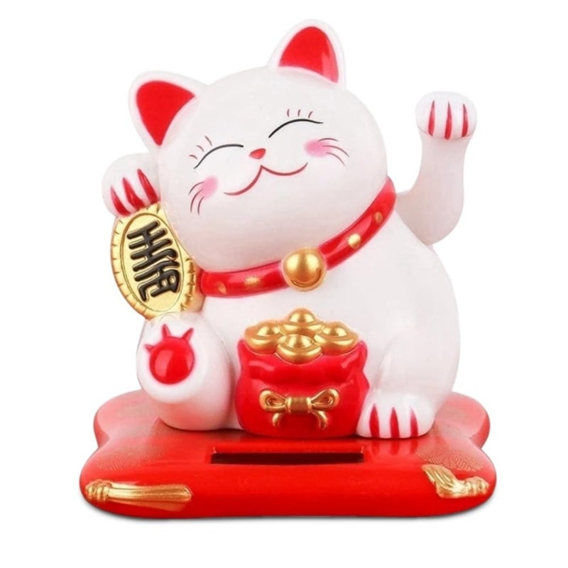 GAHQB Lucky Cat Waving Arm, Solar Powered Lovely Chinese Cat, Cute Waving Cat for Fortune Money and Good Luck, Maneki Neko Fengshui Lucky Cat for Home Display/Car Decor - Image 1