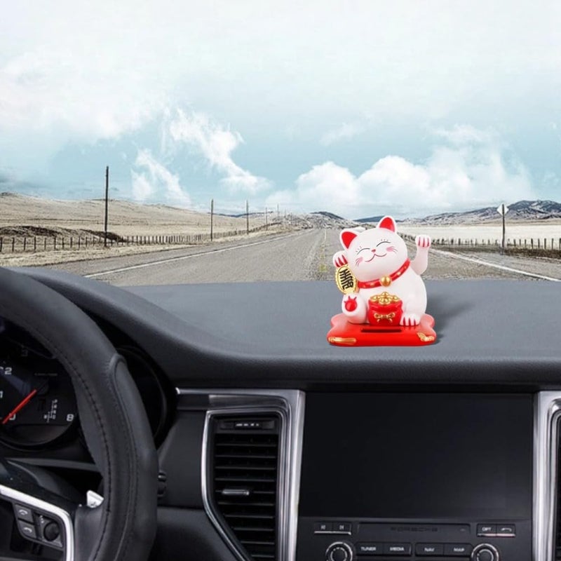 GAHQB Lucky Cat Waving Arm, Solar Powered Lovely Chinese Cat, Cute Waving Cat for Fortune Money and Good Luck, Maneki Neko Fengshui Lucky Cat for Home Display/Car Decor - Image 5