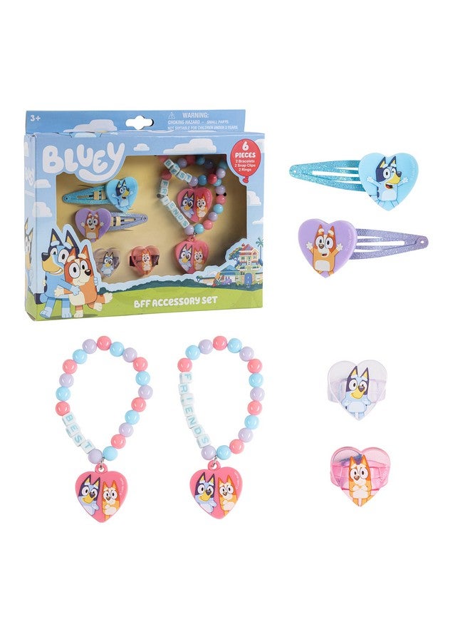 Luv Her Bluey Girls BFF 6 Piece Toy Jewelry Box Set with 2 Rings, 2 Bead Bracelets and Snap Hair Clips Ages 3+ - Image 2