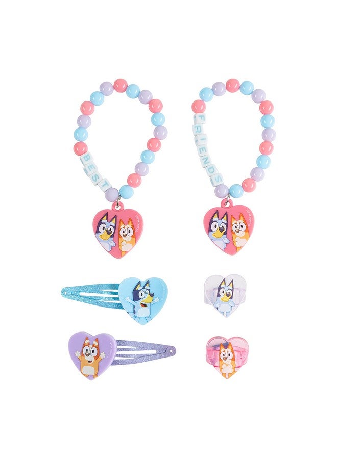Luv Her Bluey Girls BFF 6 Piece Toy Jewelry Box Set with 2 Rings, 2 Bead Bracelets and Snap Hair Clips Ages 3+ - Image 3