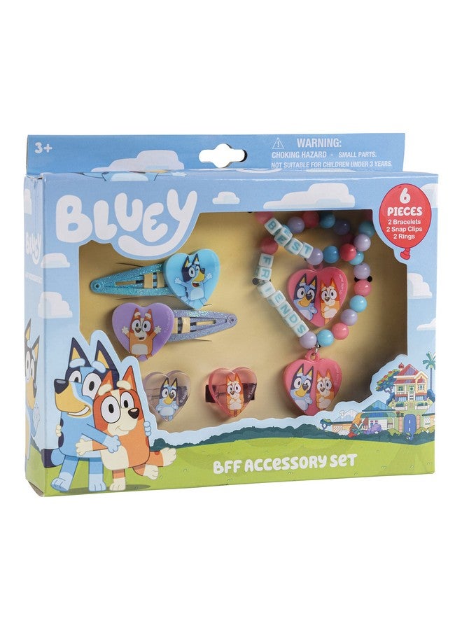 Luv Her Bluey Girls BFF 6 Piece Toy Jewelry Box Set with 2 Rings, 2 Bead Bracelets and Snap Hair Clips Ages 3+ - Image 1