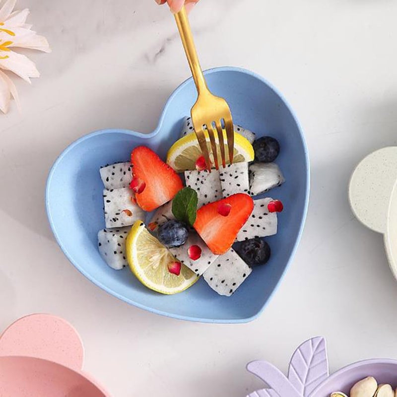Vortipu Heart Shaped Dinner Plates Wheat Straw Plates Unbreakable Small Dessert Dishes BPA FreeBlue 10 Dish Without Stand - Image 4