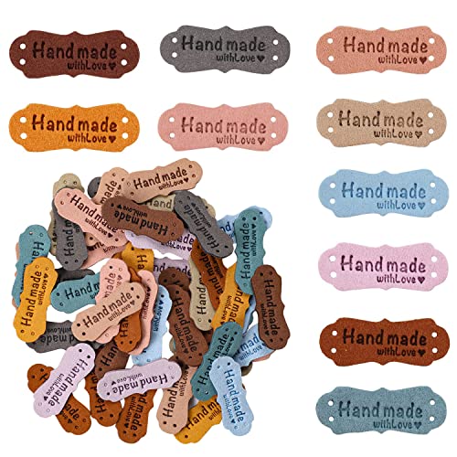 Sliverdew 50pcs Colorful Embossed Leather Labels & Tags, Microfiber, 10 Colors, 15x42mm, Holes for Jeans, Bags, Shoes, Hat - Image 1