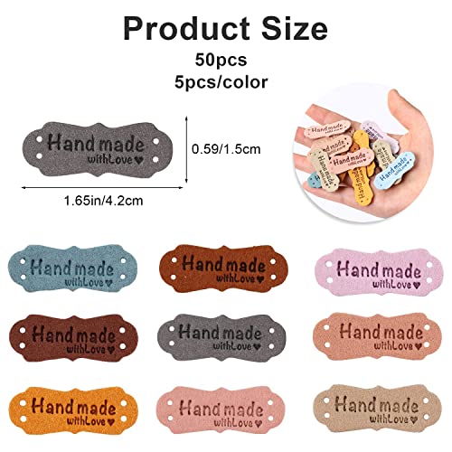 Sliverdew 50pcs Colorful Embossed Leather Labels & Tags, Microfiber, 10 Colors, 15x42mm, Holes for Jeans, Bags, Shoes, Hat - Image 2