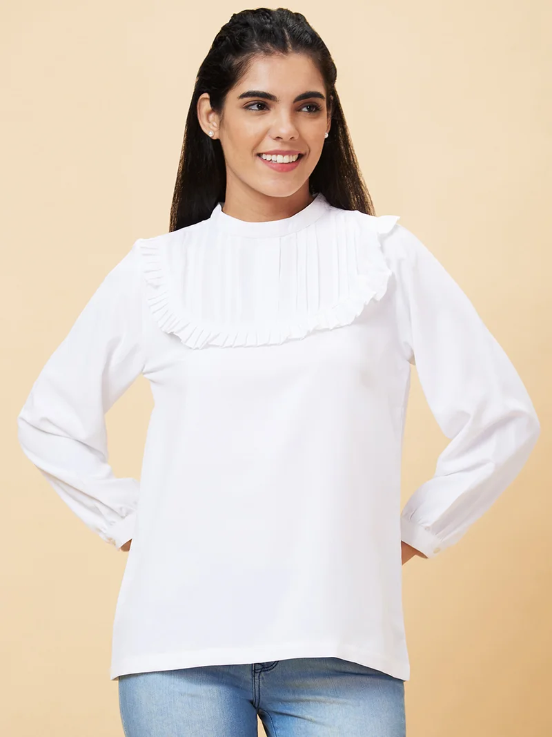 globus Globus Women Off White High Neck Gathered Or Pleated Top