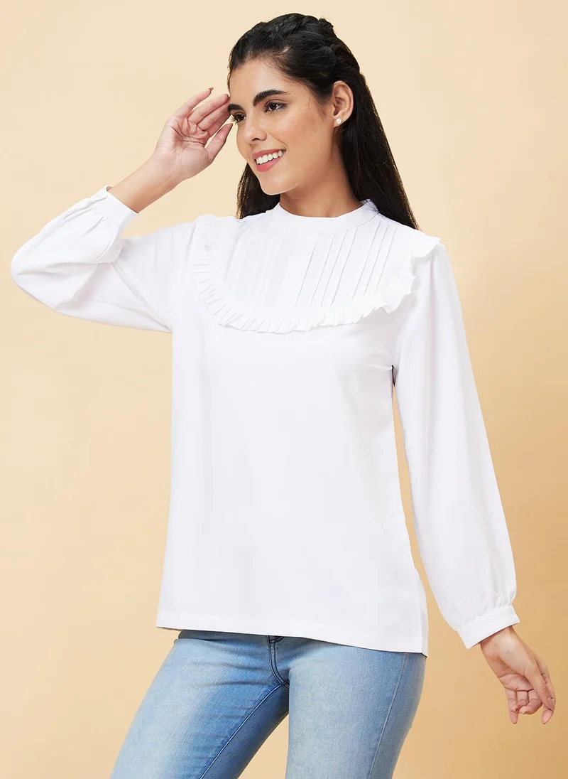 globus Globus Women Off White High Neck Gathered Or Pleated Top