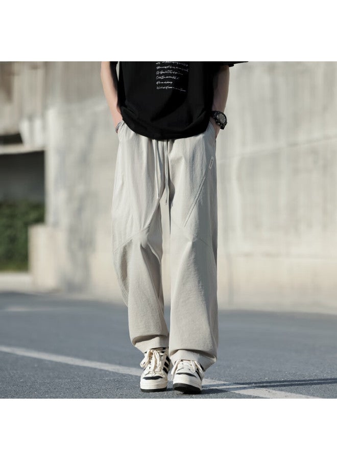 Poum Men's Summer Loose Fit Outdoor Pants Ice Silk Straight-leg Sports Breathable Quick-drying Pants 6632 Khaki 2XL - Image 4
