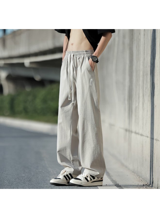Poum Men's Summer Loose Fit Outdoor Pants Ice Silk Straight-leg Sports Breathable Quick-drying Pants 6632 Khaki 2XL - Image 1